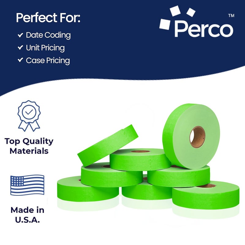 Perco Fluorescent Green Pricing Labels for Monarch 1131 Price Gun â€“ 3 Sleeves, 24 Rolls Value Pack - 60,000 Price Marking Labels â€“ with Ink Rolls Included - Image 4